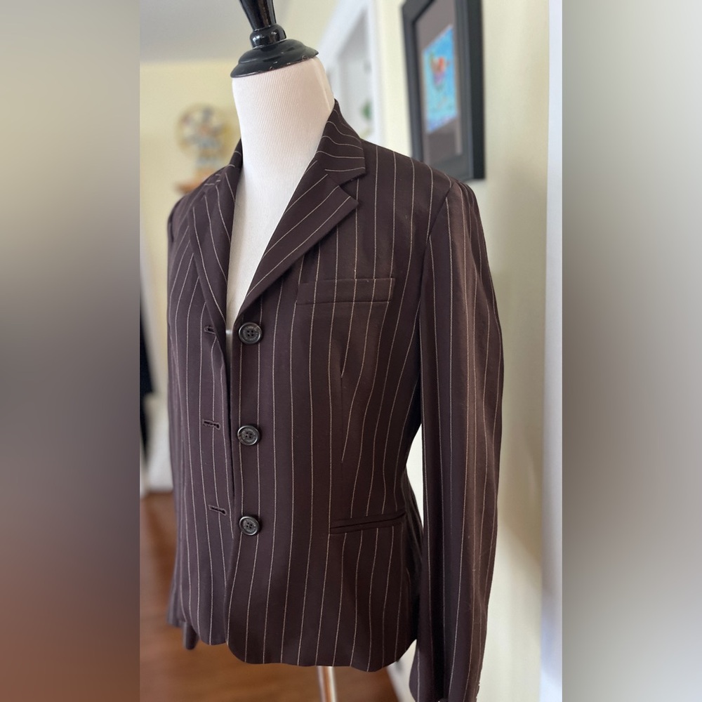 Vintage Ralph Lauren Brown Pinstripe Fitted Blazer SZ: 4  Lauren Ralph Lauren